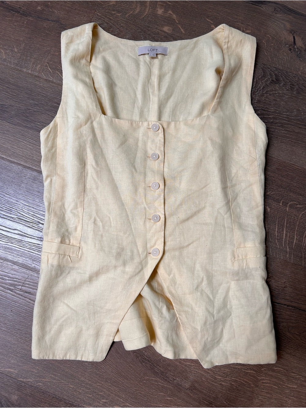 LOFT Pale Yellow Linen Button Front Tank (XL)